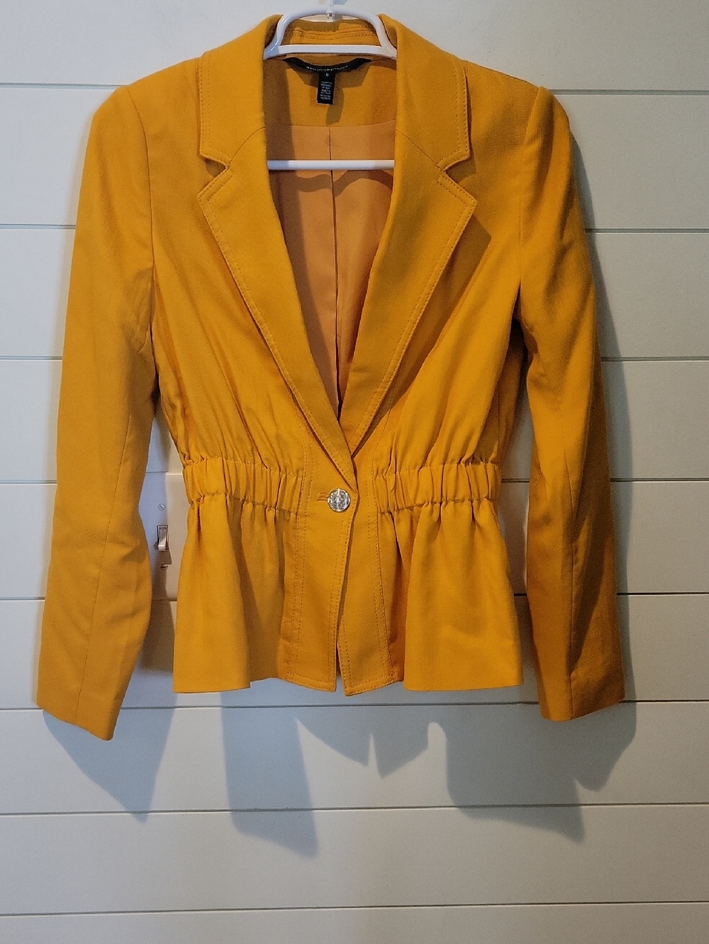 White House Black Market  Peplum Blazer  0  Mustard Yellow
